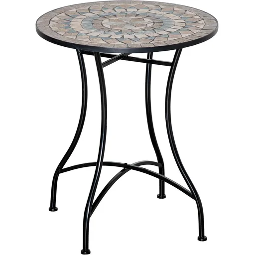 "Bistro garden table in mosaic look, ceramic+metal, green+beige+white, 60 x 71 cm image"