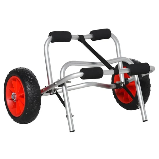 "Aluminum canoe cart, kayak cart, surf cart, foldable with belt, PU wheels, silver, up to 75 kg, 68 x 44.5 x 40 cm image"