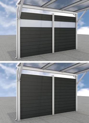 "Side wall for carports, white, 2.96 x 1.86 m, WPC boards dark grey / PC panels clear image"