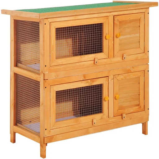 "Dwarf rabbit hutch, double-decker rabbit cage, small animal hutch, animal hutch, outdoor wood, yellow, 90 x 45 x 90 cm image"