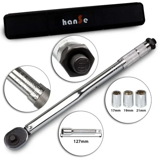 "Tool 1/2 inch torque wrench set in case - 17, 19, 21 mm - 12.7 cm length image"
