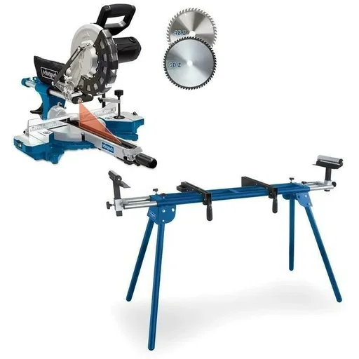 "Special Price! HM254 Combi Saw - 2000W | 255mm | Laser, LED, and Rotary Table | 2 Saw Blades + UMF2000 Stand image"