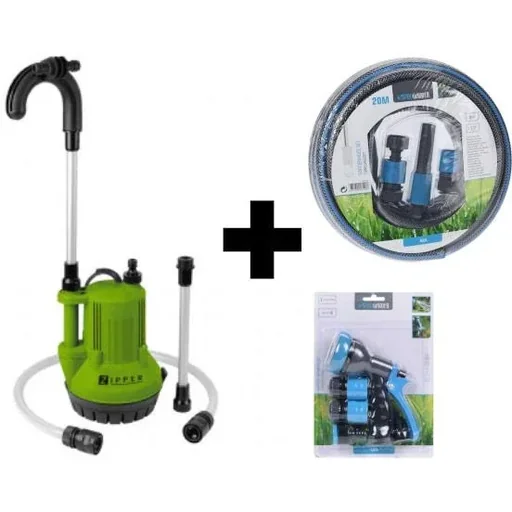 "Rain barrel submersible pump - ZI-RTP350 - 350W - 230V with garden hose 20 and nozzle set image"