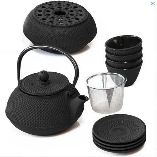 "Asia teapot set cast iron 10-piece (color: black) image"