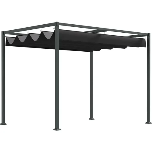 "Gazebo/Garden Canopy - with sliding roof - Polyester - Black - 298 x 213 x 222 cm image"