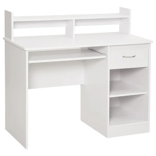 "Computer desk, office desk, gaming desk, PC desk with drawer, E1 chipboard, white, 104 x 48 x 95.5 cm image"