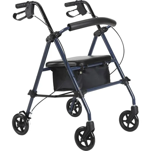 "Rollator walking aid for seniors height adjustable foldable steel black image"