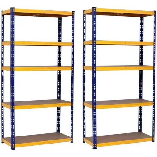 "FSH shelving set MP 18040 - max. 175 kg per shelf - blue/orange - 2 pieces image"