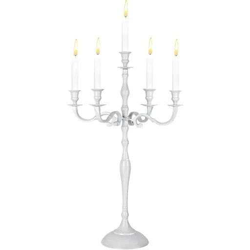 "Candlestick white glossy aluminum 40cm 5-armed image"