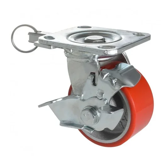 "Heavy-duty fixed and swivel castor DIRECTION LOCK 3-in-1 - Ø 100 mm, cast iron, soft, 2 injection nozzles, brake, load capacity 230 kg image"