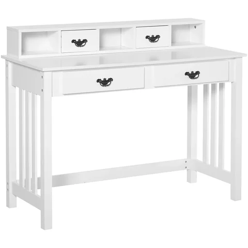 "Desk with removable shelf 2 drawers Wide tabletop for study office and dorm White image"