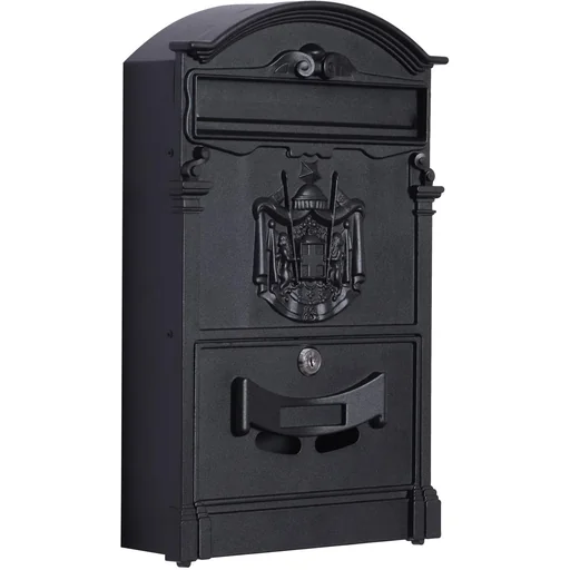 "Mailbox lockable with protective flap including 2 keys aluminum black 25.5 x 8.5 x 41 cm image"