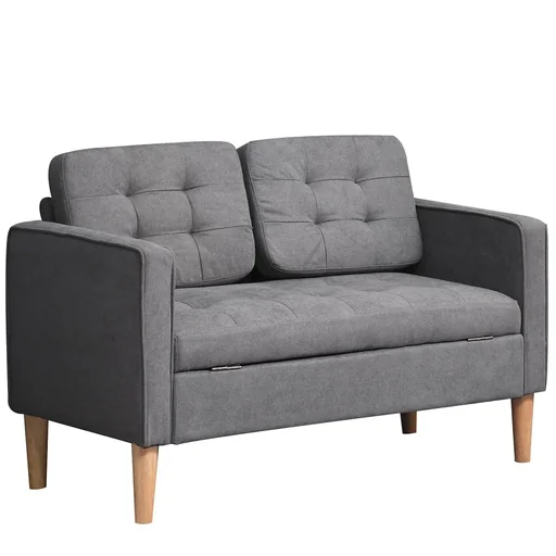 "2-seater sofa fabric sofa double sofa removable with cushion rubberwood cotton grey 117 x 62 x 78 cm image"