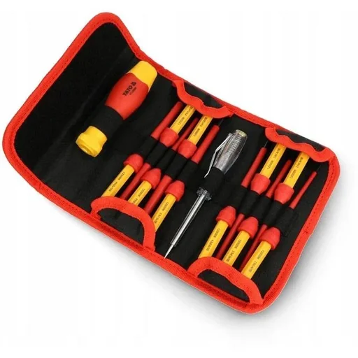"YATO insulated screwdriver set with voltage tester - 12 pieces - robust steel image"