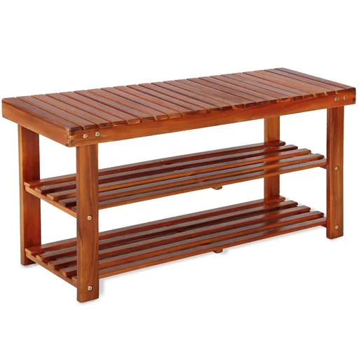 "Bench with shoe rack made of acacia wood 90 x 32 x 46cm image"