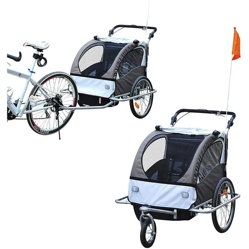 "Child trailer 2 in 1 bicycle trailer Jogger 360° coffee brown-white image"