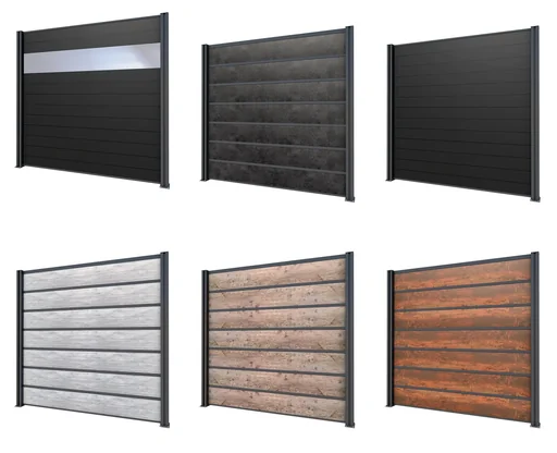 "Privacy screen extension, anthracite, 1.94 x 1.86 m, WPC boards grey / polycarbonate panels image"