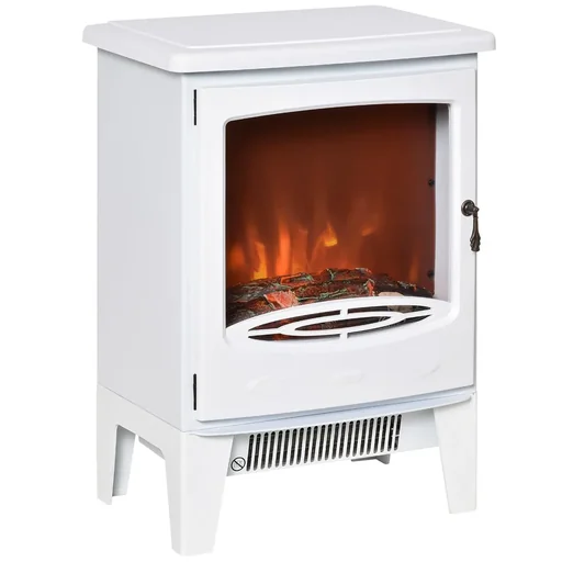 "LED electric fireplace, freestanding fireplace with flame effect, 900/1800W, metal, ABS plastic, glass, white, 39 x 26 x 54.8 cm image"