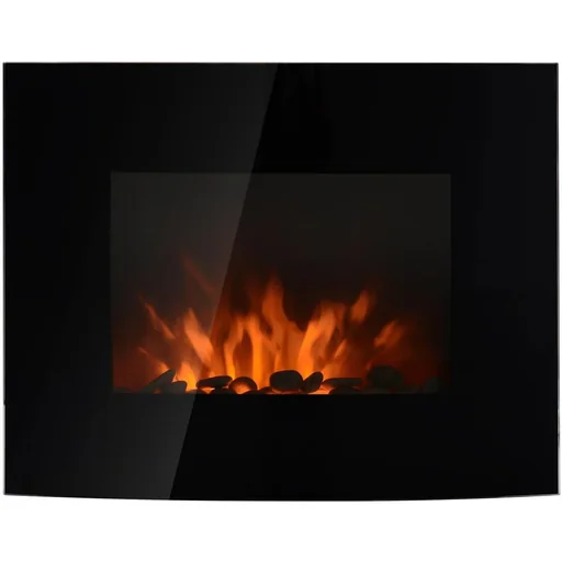 "LED electric fireplace with heating function and remote controls, black image"