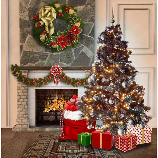 "Black Forest Christmas tree package 150cm silver + Christmas balls + Christmas lights + Christmas garland + lace image"
