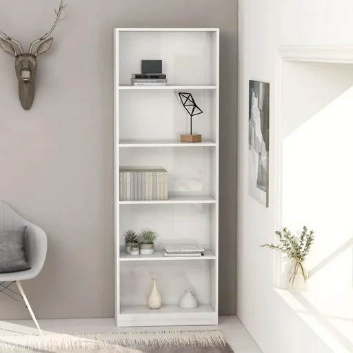 "Bookcase with 5 shelves 60x24x175 cm chipboard high gloss white image"