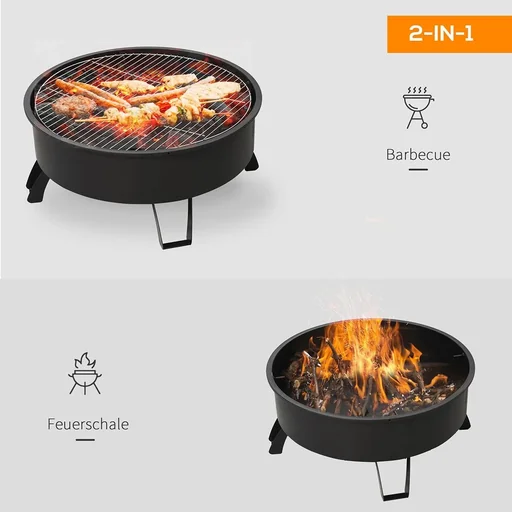 "2-in-1 fire bowl with grill grate black image"