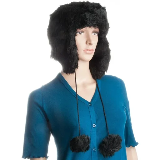 "Faux fur hat - faux fur hat - with pompoms - black image"