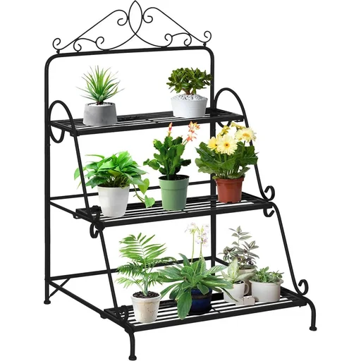"Decorative plant ladder 3 steps metal black 60.5 x 59.5 x 95.5 cm image"