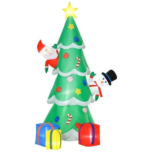 "Inflatable Christmas tree with Santa Claus, snowman and gift box 210 cm image"