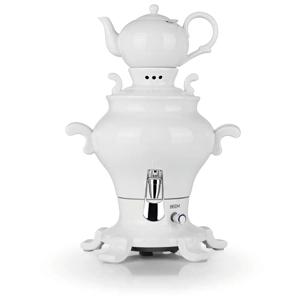 "Samovar Odette Blance avec bouilloire à thé, bouilloire électrique russe en porcelaine avec distributeur, 5 L image"