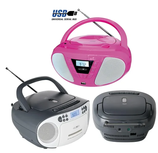 "CD Radio Boombox with FM radio, CD, cassette and AUX-IN, grey image"