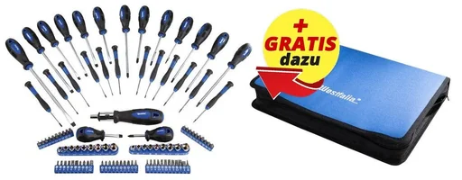 "Screwdriver set 98-piece including bits and sockets + free bag image"