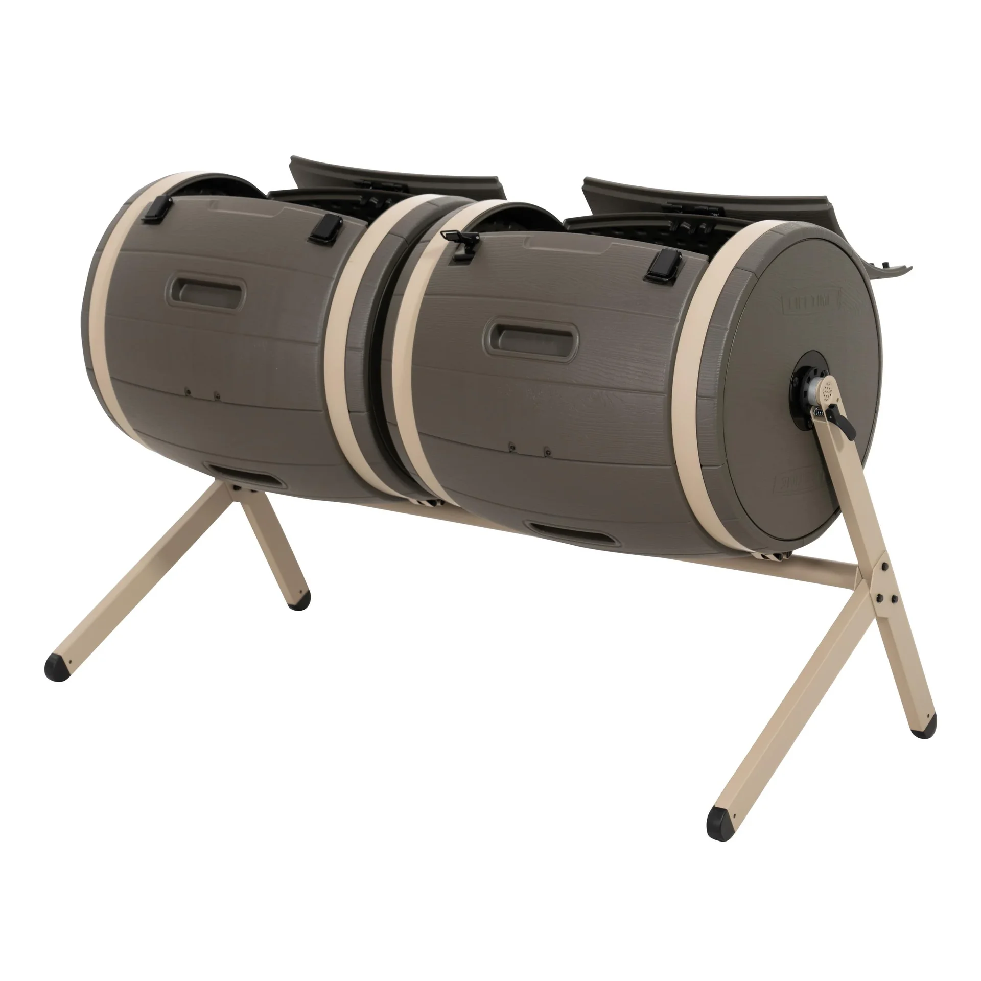 Composteur double fût 380 L 160×79×110 cm marron – 2 tambours pour un compostage continu