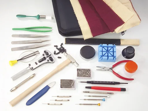"Large watch tool set, 28 pieces in a high-quality artificial leather case image"