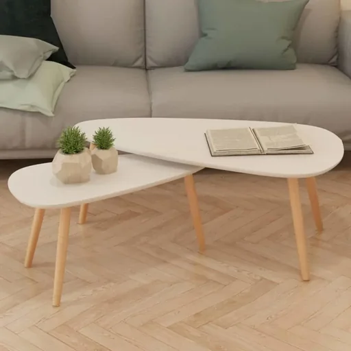"2 piece coffee table set solid pine white image"