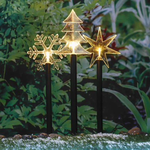 "Garden stake with 3 winter motifs, battery-operated image"