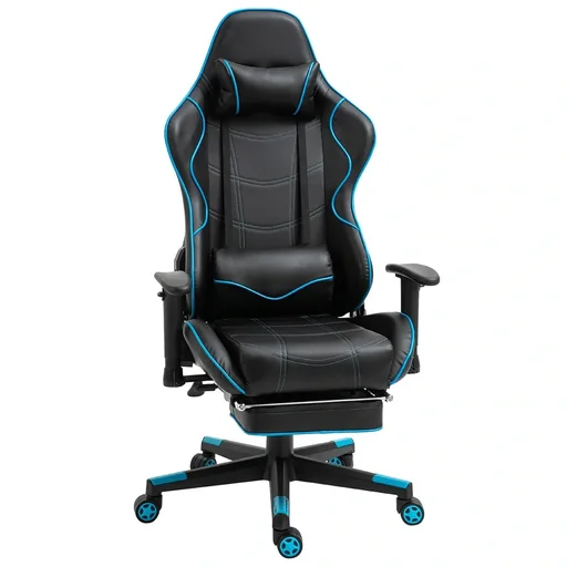 "Gaming chair with headrest lumbar cushion office chair with footrest height adjustable foam nylon synthetic leather black+ image"
