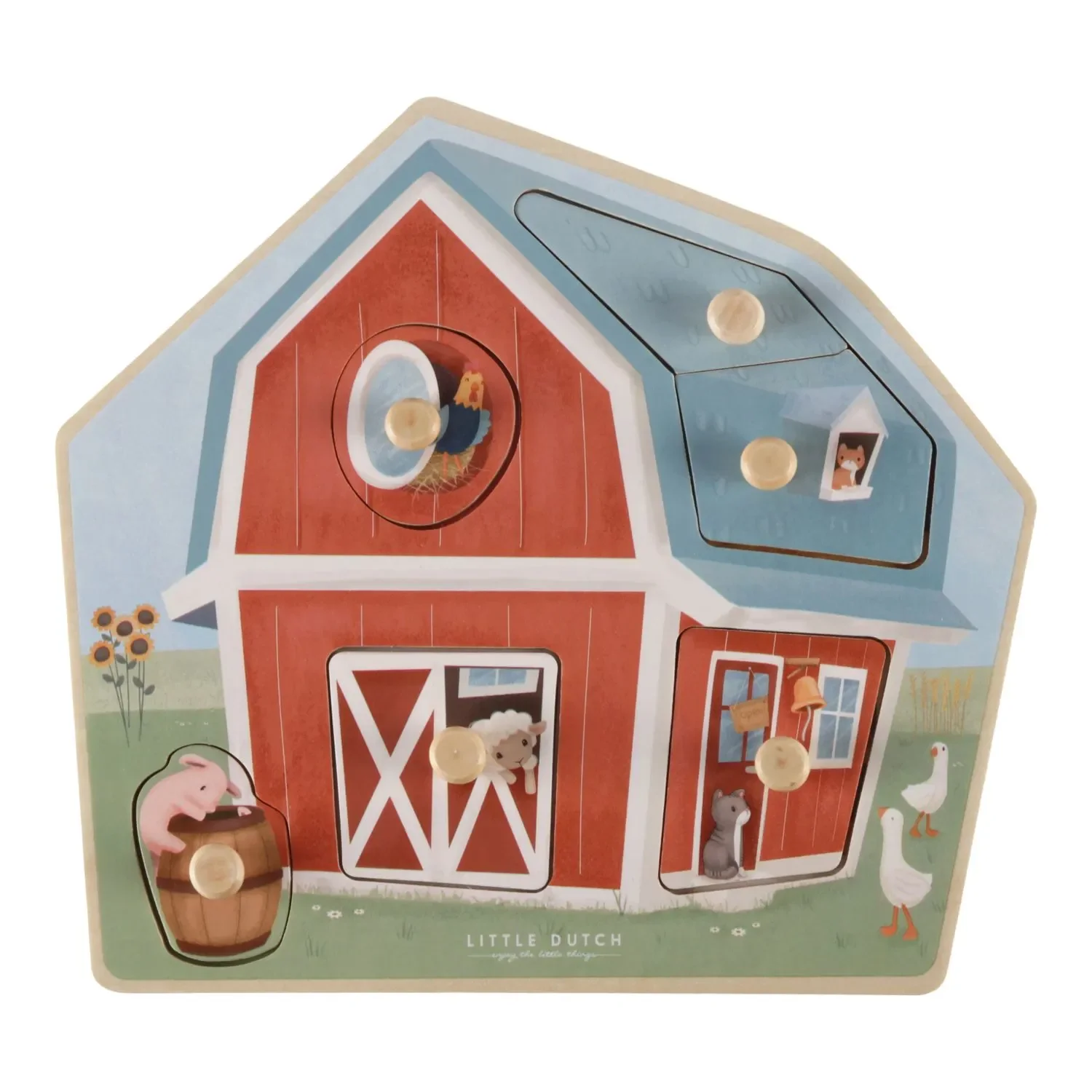 "Little Dutch puzzle en bois, puzzle enfant Little Farm - 6 pièces pour tout-petits dès 1 an image"