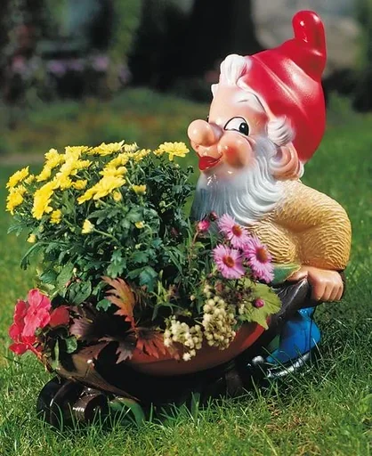 "Plantable dwarf with flower cart 43 x 45 cm image"