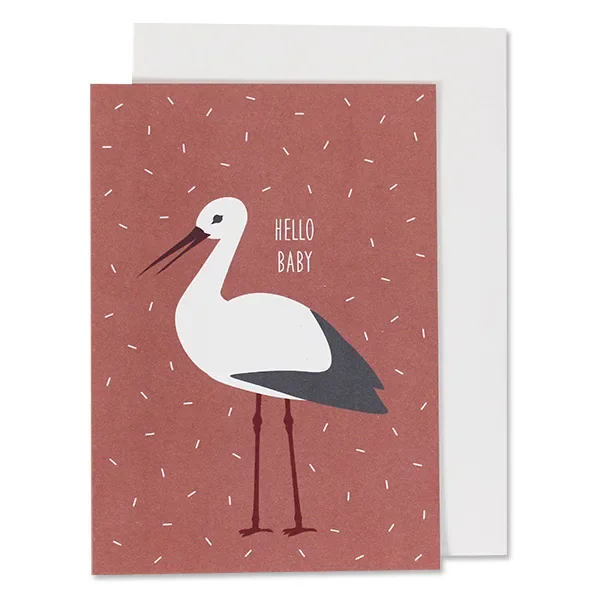 "Ava & Yves Carte de vœux de naissance cigogne rouge image"