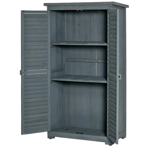 "Garden cabinet wooden tool shed tool cabinet wooden hut pent roof bitumen cardboard louvre doors grey 87 x 46.5 image"