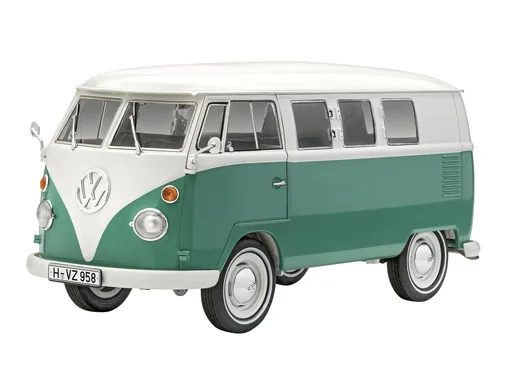 "VW T1 Bus model kit in 1:24 scale including glue, brush and main colors - 146 parts image"