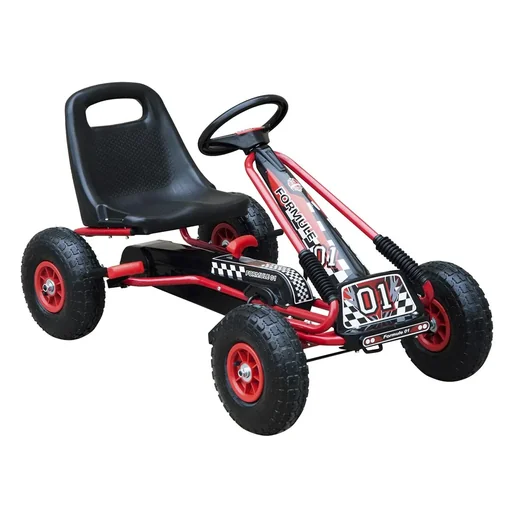 "Go Kart children's vehicle pedal car with pedal brakes for 3-8 years rubber wheels steel red+black 101 x 61 x 62 cm image"