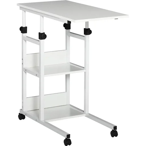 "Side table coffee table with wheels, bedside table for dining room living room, height adjustable, 2 lower shelves, E1 chipboard image"