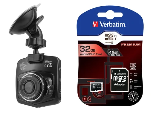 "Car dashboard camera including 32 GB Micro SDHC memory card image"
