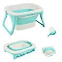 Foldable baby bath with sink and shampoo cup