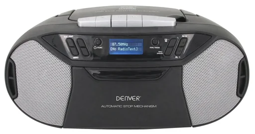 "Portable CD player with DAB+ and FM radio, cassette image"