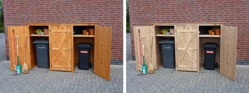 "Garbage can cabinet 3 doors honey brown image"