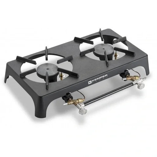 "Cast iron camping gas stove with 2 burners and thermocouple 7.5KW image"