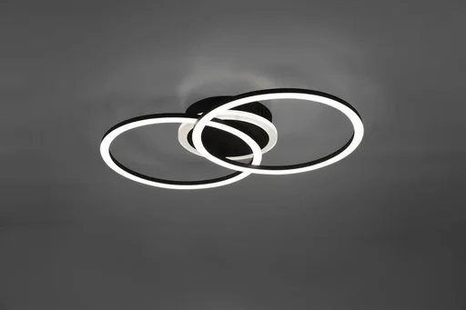 "VENIDA LED ceiling light, 25 W, 3000 K, 2600 lm, switch dimmer, matt black, white acrylic image"